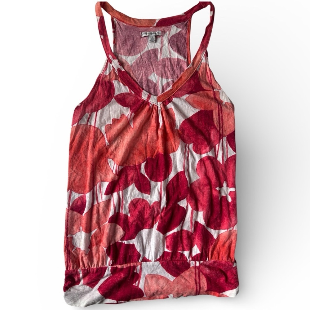 American Eagle Floral Racerback Tank Top Red Orange Pink Abstract Print S 2009